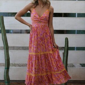 Pink V Neck Twist Front Cut Out Detail Maxi Dress